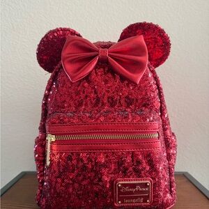 NWT Disney Parks Red Sequins Loungefly Mini Backpack